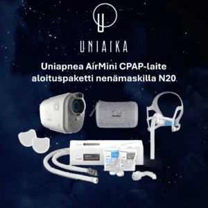 Uniapnea AirMini CPAP-laite aloituspaketti nenämaskilla N20